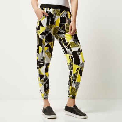 Yellow geometric print joggers